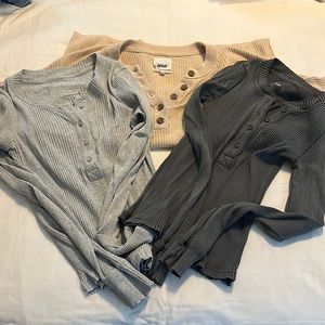 Arie Size Small Long Sleeve Top Lot - 2 Fitted LS and Sweater Henley Style